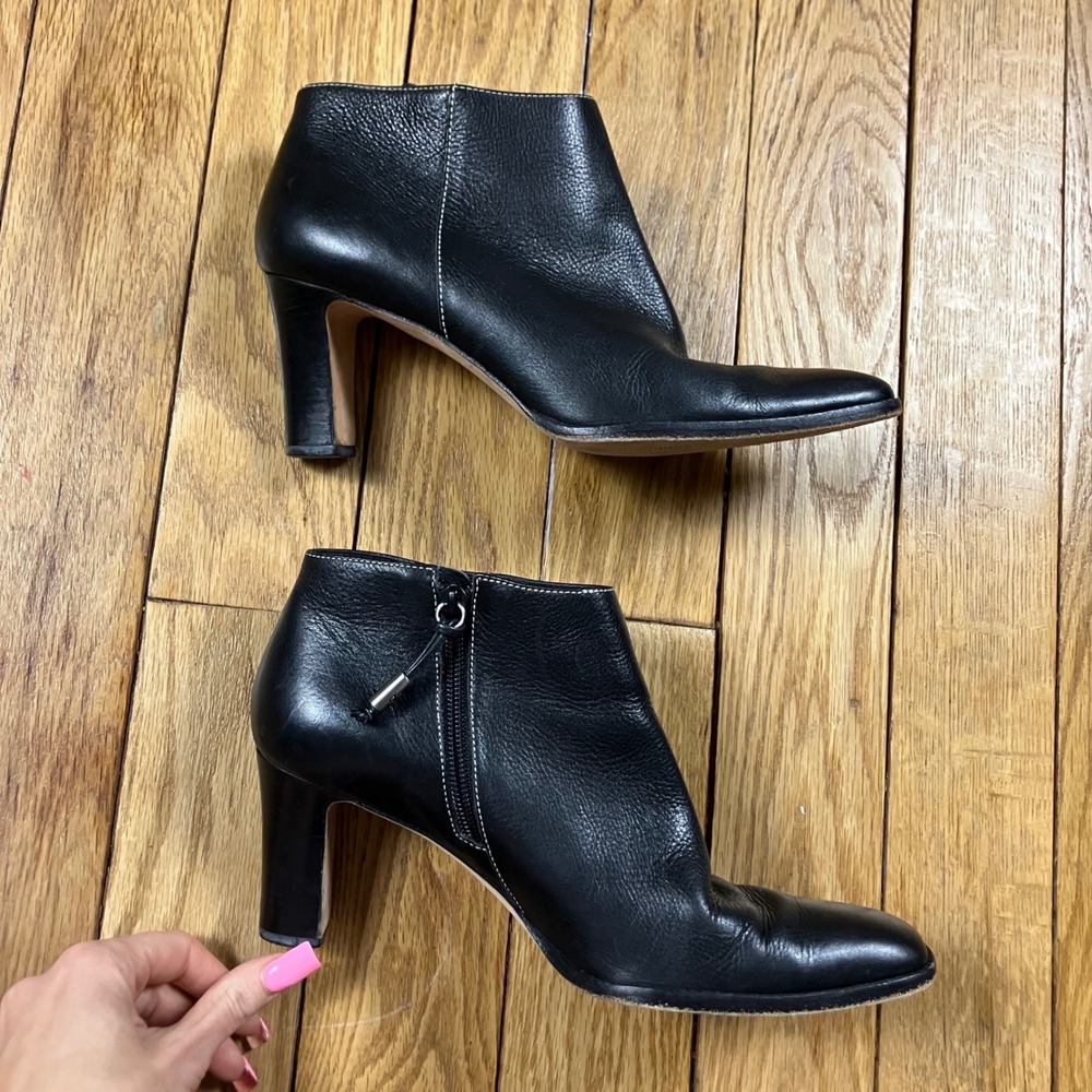 Lauren Ralph Lauren Black Leather Square Toe Ankle Boots Block Heel Zipper 9.5